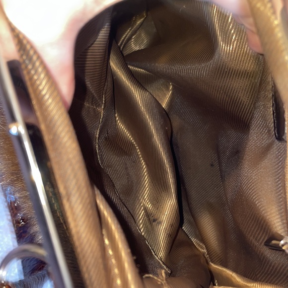 Brown Faux Fur + Faux Crocodile Skin Handbag Purse with Rhinestone Studs - Picture 4 of 7